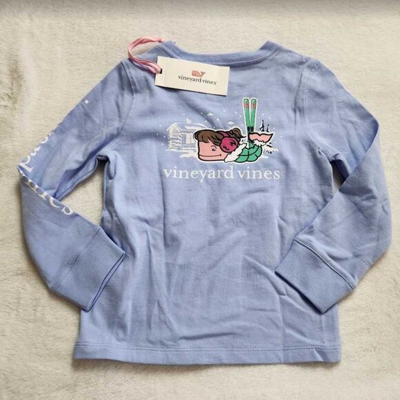 New girl's 2T 3T L Vineyard Vines glitter ski whale long sleeve pocket tee - Picture 1 of 7